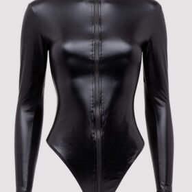 Lovehoney Plus Size Fierce Wet Look Long Sleeve Zipper Teddy
