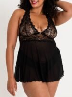 Lovehoney Plus Size Bombshell Black Lace Babydoll Set - Image 2