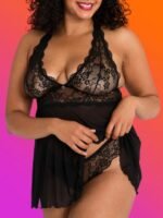 Lovehoney Plus Size Bombshell Black Lace Babydoll Set - Image 3