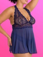 Lovehoney Plus Size Bombshell Blue Lace Babydoll Set - Image 3