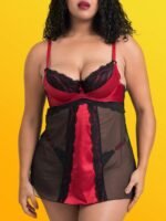 Lovehoney Plus Size Empress Red Satin and Lace Chemise Set - Image 3