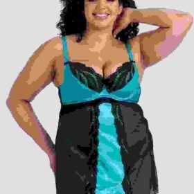 Lovehoney Plus Size Empress Blue Satin and Lace Chemise Set