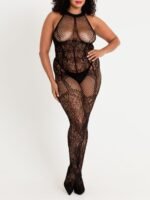 Lovehoney Plus Size Lace and Fishnet Crotchless Basque Bodystocking - Image 2