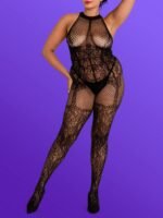 Lovehoney Plus Size Lace and Fishnet Crotchless Basque Bodystocking - Image 3