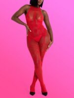 Lovehoney Red Lace Crotchless Basque Bodystocking - Image 3