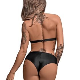 Exposed Lust Black Wet Look Studded Keyhole Bra Set