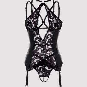 Lovehoney Plus Size Fierce Romance Black Wet Look and Lace Bustier Set