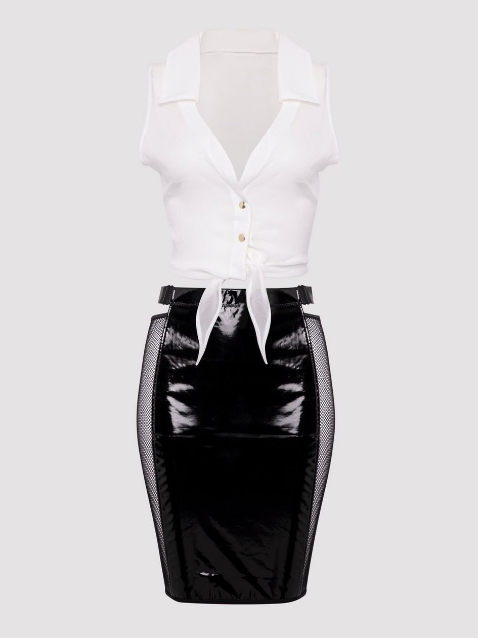 a46583g83694.jpg Lovehoney Fantasy Risky Business Top and Wetlook Skirt Set - Image 1