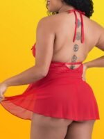 Lovehoney Plus Size Peek-a-Boo Red Lace Babydoll Set - Image 3