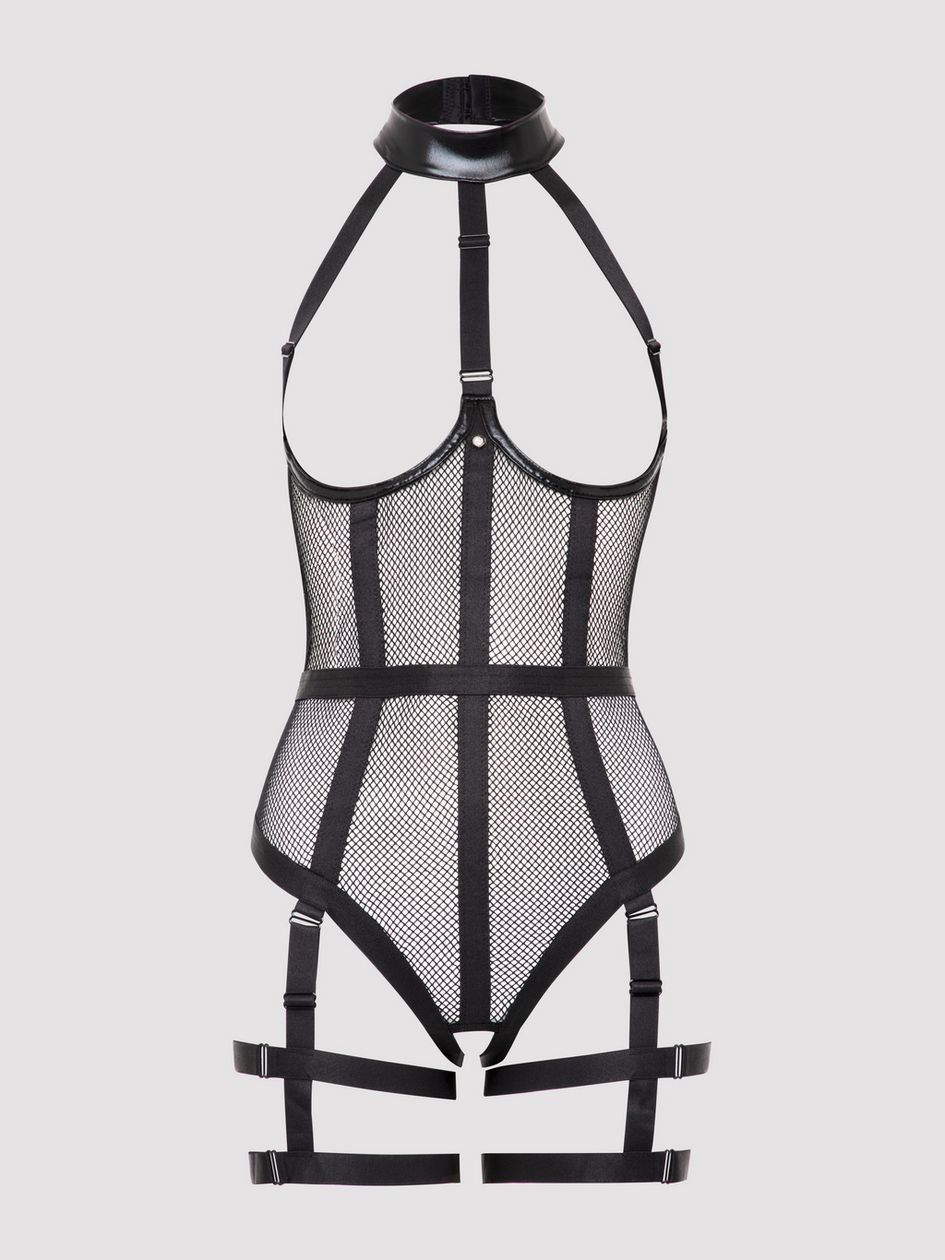 a46636g83787.jpg Lovehoney Fierce Siren Fishnet and Wet Look Open-Cup Teddy - Image 1