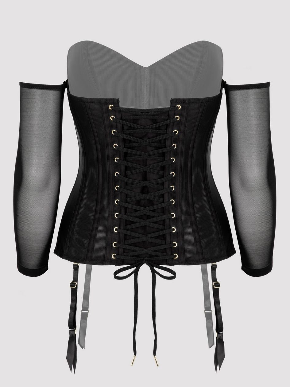 a47299g84793.jpg Lovehoney Plus Size Secret Silhouette Black Steel-Boned Long Sleeve Corset - Image 1