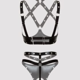Lovehoney Fierce Tough Love Wet Look Open-Cup Crotchless Bra Set