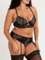 Lovehoney Plus Size Parisienne Charm Black Lace Crotchless Bra Set - Image 2