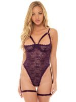 Oh La La Cheri Elayne Purple Open-Cup Crotchless Lace Teddy with Garter Straps - Image 2