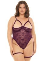 Oh La La Cheri Elayne Purple Open-Cup Crotchless Lace Teddy with Garter Straps - Image 3