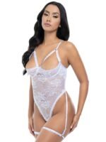 Oh La La Cheri Elayne White Open-Cup Crotchless Lace Body with Garter Straps - Image 4