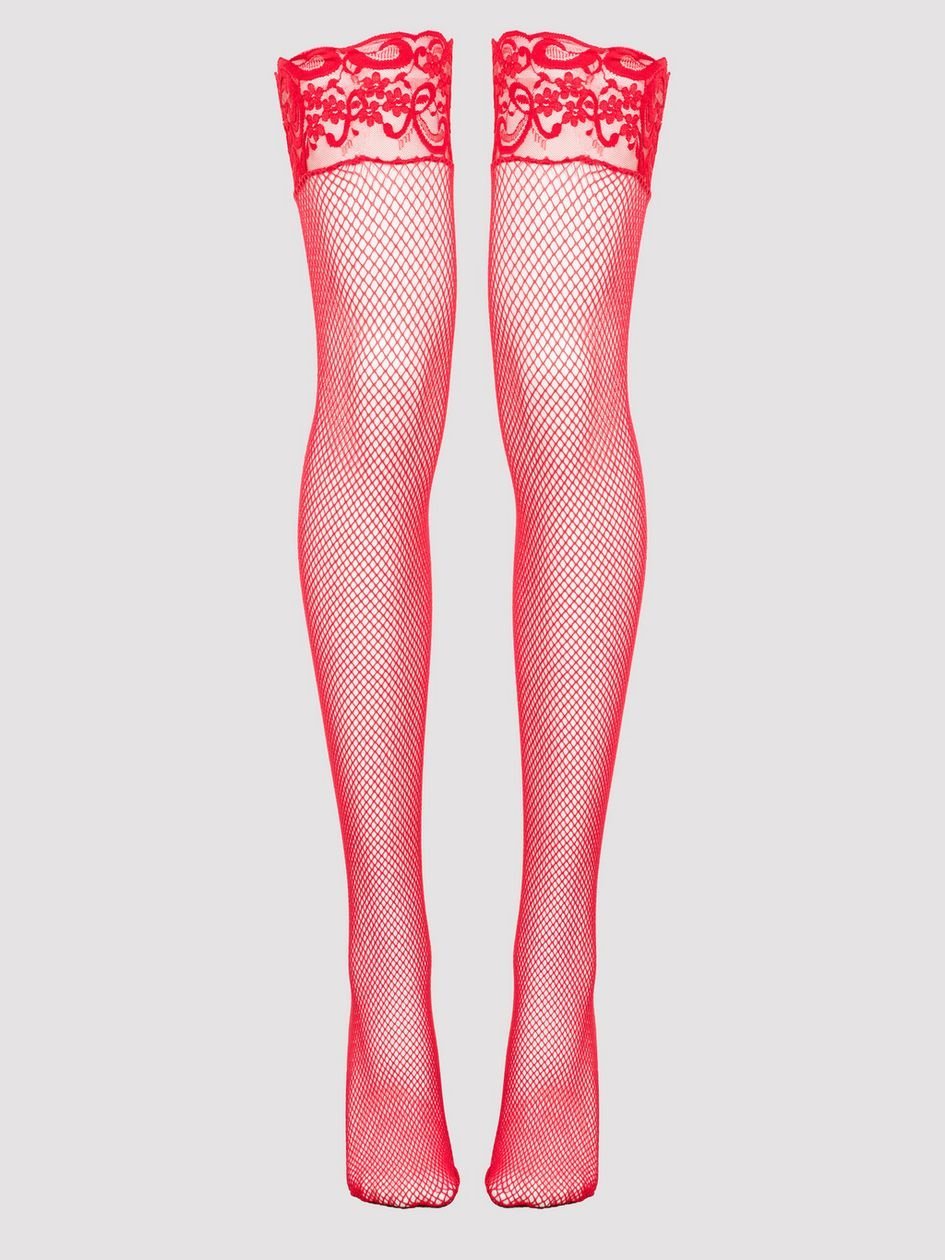 a48129g85862.jpg Lovehoney Red Fishnet Lace Top Hold-Ups - Image 1