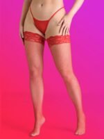 Lovehoney Red Fishnet Lace Top Hold-Ups - Image 3