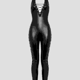 Lovehoney Plus Size Fierce Leather Look Lace-Up Black Catsuit