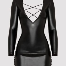 Lovehoney Plus Size Fierce Leather Look Lace-Up Black Long Sleeve Dress