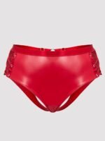 Lovehoney Fierce Leather Look Lace-Up Open-Back Crotchless Red Panties