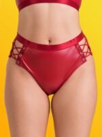 Lovehoney Fierce Leather Look Lace-Up Open-Back Crotchless Red Panties - Image 3