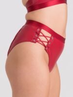 Lovehoney Fierce Leather Look Lace-Up Open-Back Crotchless Red Panties - Image 4