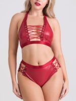 Lovehoney Fierce Leather Look Lace-Up Open-Back Crotchless Red Panties - Image 5