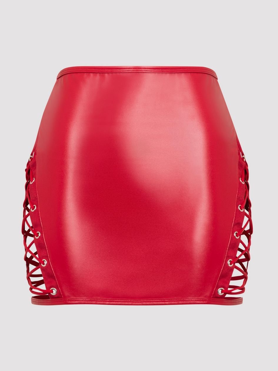 a48413g86235.jpg Lovehoney Plus Size Fierce Leather Look Lace-Up Red Skirt - Image 1