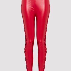 Lovehoney Plus Size Fierce Leather Look Lace-Up Red Leggings