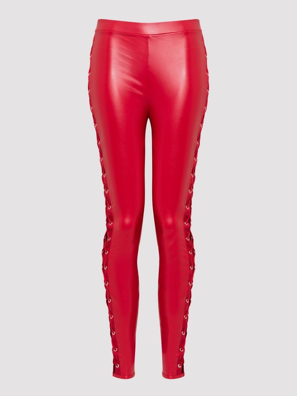 a48417g86245.jpg Lovehoney Plus Size Fierce Leather Look Lace-Up Red Leggings - Image 1