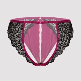 Lovehoney Satin Romance Black Open-Back Pearl Crotchless Panties