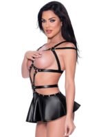 Exposed Lust Black Wet Look Open-Cup Studded Skirted Dress Set - Image 4