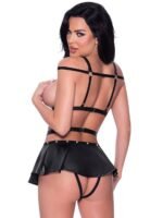 Exposed Lust Black Wet Look Open-Cup Studded Skirted Dress Set - Image 5