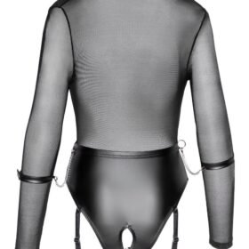 Cottelli Black Mesh & Wetlook Long Sleeve Crotchless Restraint Body