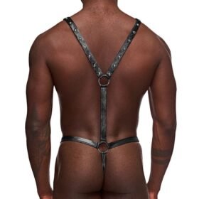 Male Power Black Studded Wet-Look Harness Thong