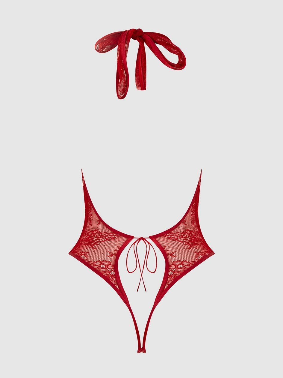 a49947g88039.jpg House of Desire Red Kiki Lace Plunge Halter Crotchless Body - Image 1