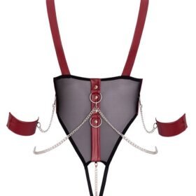 Cottelli Black Wet-Look and Mesh Open Cup Restraint Body