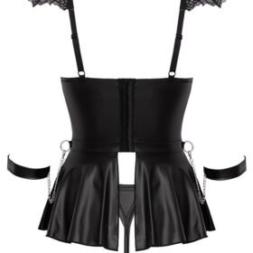 Cottelli Black Crotchless Wet Look and Lace Restraint Dress